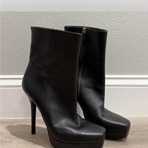 Gucci Black Leather Platform Stiletto Ankle Boots